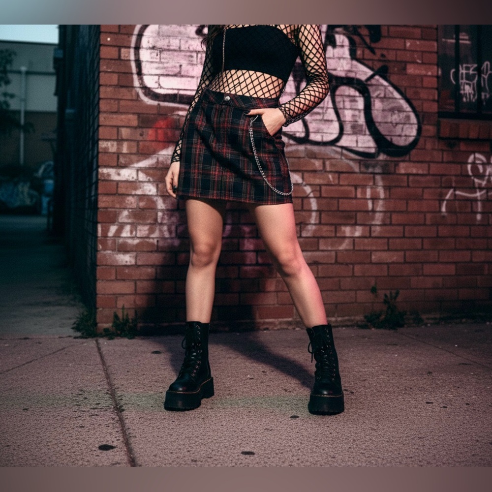 Dolls Kill Current Mood Plaid Mini Skirt with Chain - NWOT